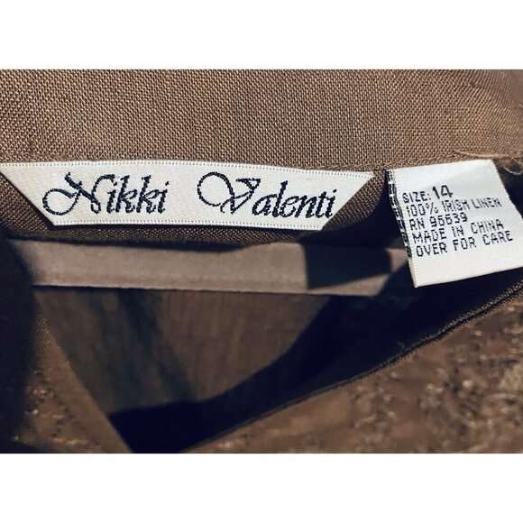 Nikki Valenti Top Womens 14 Brown Embroidered Irish Linen 3/4 Sleeve Boho Beach - Picture 4 of 7